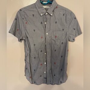 Men’s XS Slim Hawker Rye Short Sleeve Button Down Grey with Navy & Red Lobster